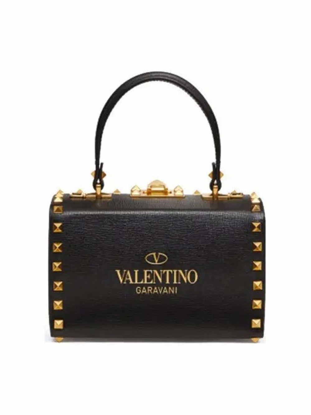 Valentino Garavani Alcove Box Black Leather Top-Handle Satchel with Gold Studs